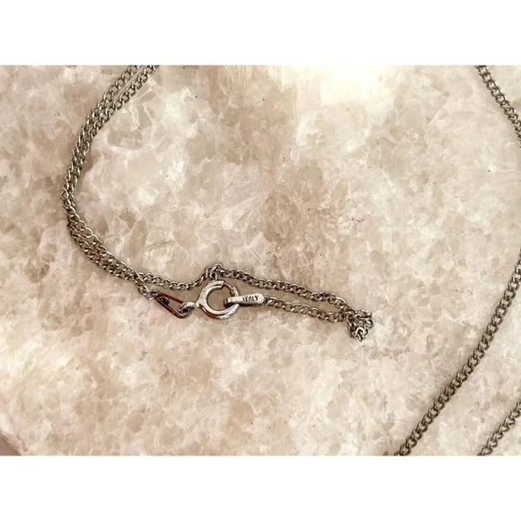 Italian Made Sterling Silver Vintage Minimalist Cubic Zirconia Pendant Necklace - Picture 8 of 9